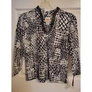Ruby Rd. Favorites Women’s Abstract Sequin V-Neck 3/4 Sleeve Tunic Top M